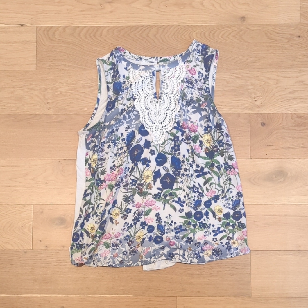 Daniel Rainn Blue Floral Lace Blouse